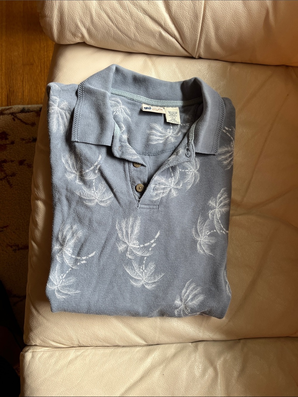 Cherokee Light Blue Polo with White Palm Print